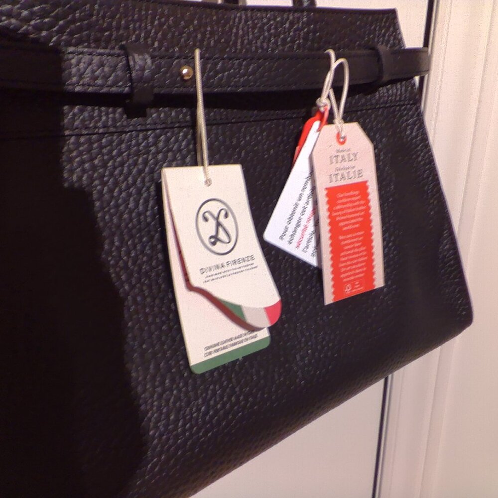 Italian DIVINA FIRENZE Leather Hand Bag - Black, Brand New W/Serial Numbers Tags